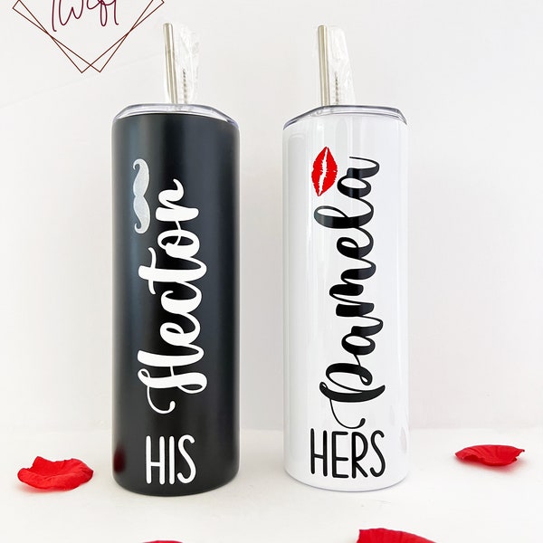 Couple Tumblers with Gift Box, Personalized Tumblers, Wedding Tumblers, Couples Gift, Anniversary Gift, Engagement Tumblers, His & Hers Gift