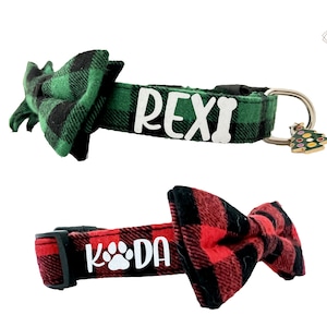 Christmas Dog Collar, Custom Christmas Dog Collar, Holiday Dog Collar, Pet Collar, Custom Dog Collar, Dog Collar with Bow, Personalized Dog