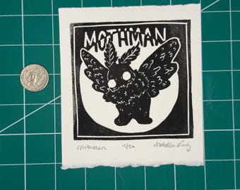 Mothman Lino Block Print
