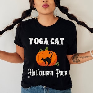 Yoga Cat Halloween Pose, Funny Halloween Shirt, Funny Yoga Shirt, Black Cat Shirt, Pumpkin Shirt, Halloween Shirt, Cat Lover Shirt