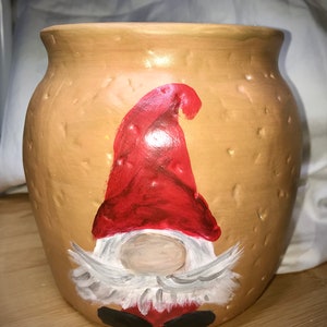 Santa gnome hand painted decorative clay pot