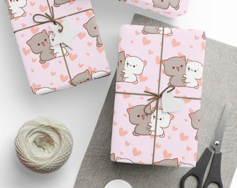 Papeles de regalo de San Valentín de melocotón y goma / Papel de regalo para una pareja de enamorados / Regalo romántico para el día de San Valentín para tu amor