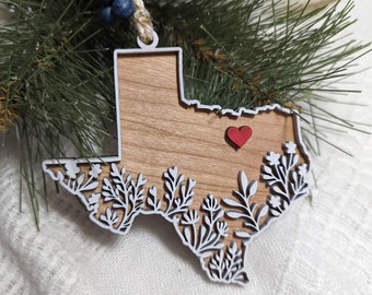 Texas Christmas Ornament | Texas State Map | Handmade Wooden Ornament