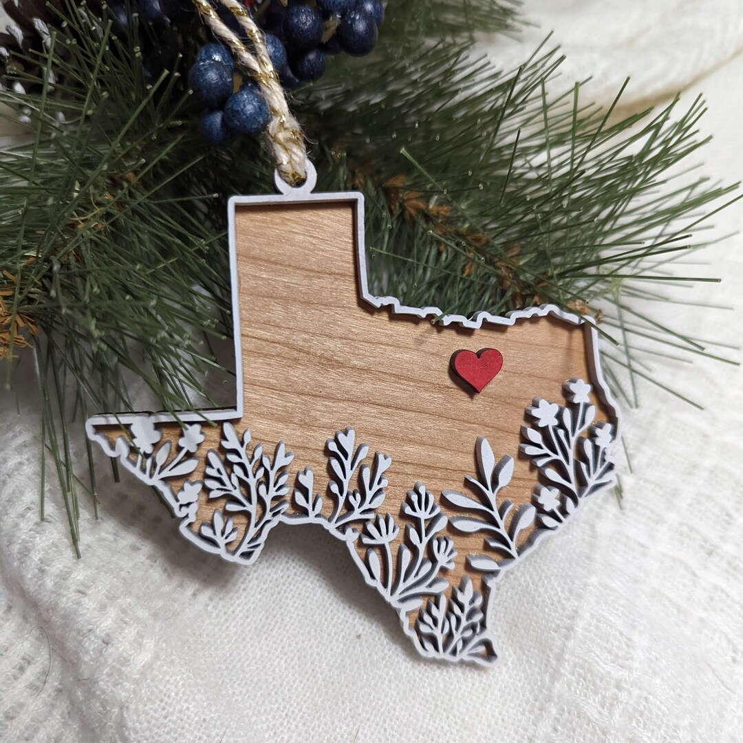 Texas Christmas Ornament | Texas State Map | Handmade Wooden Ornament ...