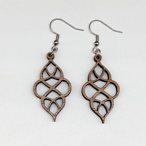Delicate Hourglass Wooden Dangle Drop Earrings (choice of Maple, Cherry or Walnut)