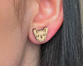 Wood Earrings - Post Stud - French Bulldog (choice of Maple, Cherry or Walnut)