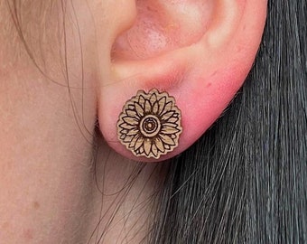 Wood Earrings - Post Stud - Daisy (choice of Maple, Cherry or Walnut)