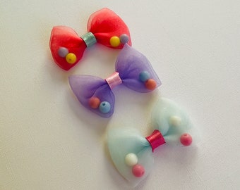 Chiffon Bead Bows, Dog Hair Bow, Classic Dog Hair Bows, Dog Hair Clip, Dog Bows, Hair Clip for Dogs, Hair Bow for Dogs, Girl Bows, Baby Bows