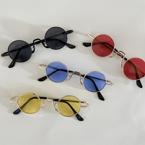 John Lennon Style Sunglasses Circle Round Classic Retro Style Colored Lenses Metal Frames For men And Women.