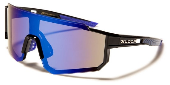 X Loop Sunglasses Wrap Around Plastic Frames Mirror & Dark Lenses