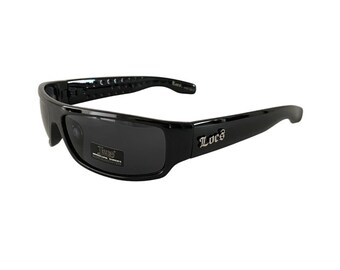 LOCS Sunglasses Gangster Style Flat Top Wrap Around Black Plastic Frame Oval Dark Lenses Hardcore Shades Sport Baseball Driving Running Men.