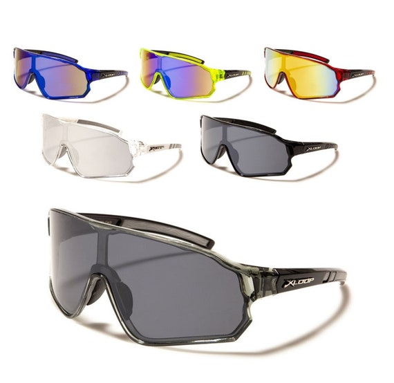 X Loop Sunglasses Wrap Around Style Plastic Frames Mirror and Dark Lenses  Sport Biker Cycling Running for Men Women. 