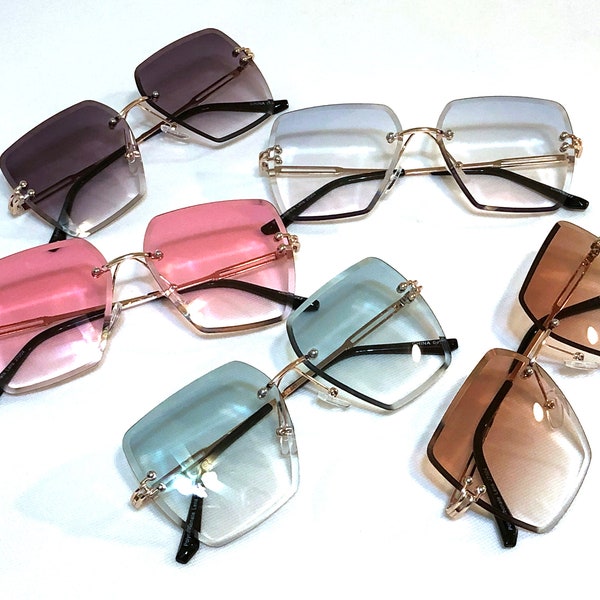 Fashion Sunglasses Hip Hop Style Shades Square Rimless Multi Color Lenses Gold Metal Frames For Men and Women.