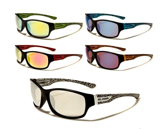 Men's Golf Sports Wrap Around Sunglasses With Mirror Lens Gloss Black/Yellow/Yellow & Green Mirror Lens