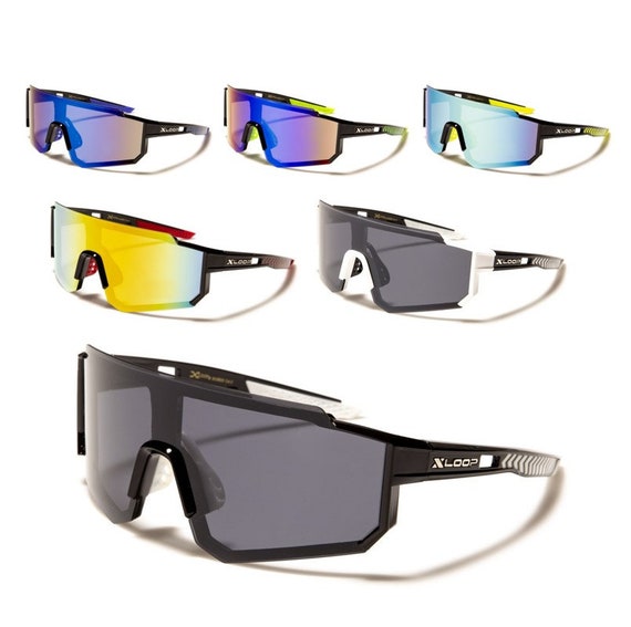 X Loop Sunglasses Wrap Around Plastic Frames Mirror & Dark Lenses