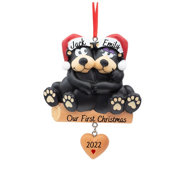 Black Bear Couple Personalized Our First Christmas Ornament, 1st Custom Cute Romantic Xmas Tree Decoration,Family of 2 Gift 2022