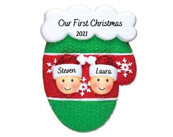 2022 Couple Ornament-Personalized Couple Christmas Ornament,2022 Christmas Tree Decoration Gift-Mitten w/Faces Couple Christmas Ornament