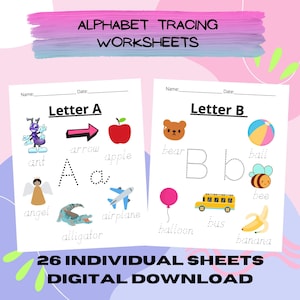 26 Printable Alphabet Tracing Worksheets (26 pages), Preschool, Learning Letters, ABC&#39;s, Alphabet tracing, Uppercase and Lowercase letters