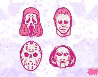 Horror Icons Pink Iron-On Embroidery Patches