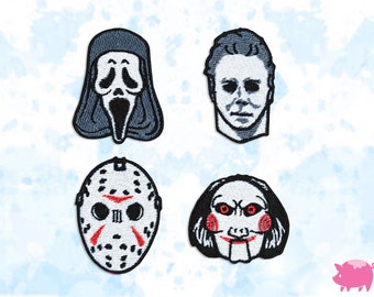 Horror Icons Black Iron-On Embroidery Patches