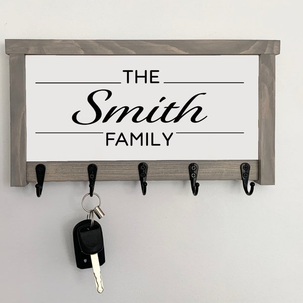 Personalized Family Key Holder Housewarming gift for Couples Farmhouse style Family Last name Key Holder House decor