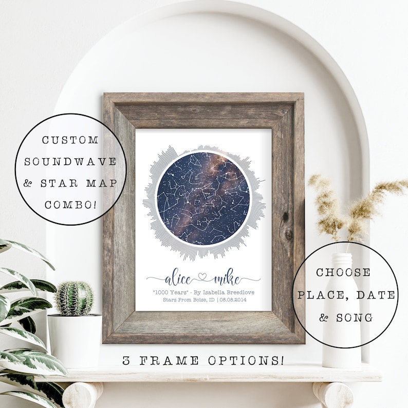 44th Anniversary Gift Custom Stars Chart And Sound Wave Art Etsy
