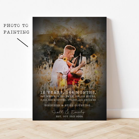 Custom 12th Anniversary Gift, 12 Years Anniversary Gift For Couple,  Personalized 12th Anniversary Canvas - Stunning Gift Store