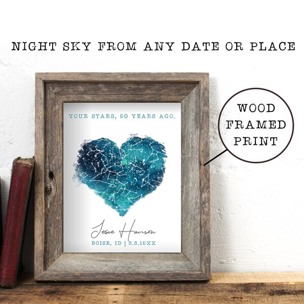 presents 90 year old lady 90th Birthday Gift Framed Wall Art, 90 Year Old Birthday Gift for Mother, Grandparent Birthday Gift, Framed Night Sky, Birthday Gift for Dad