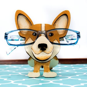 Corgi decorations, Wooden glasses holder, Corgi gifts, Desk decor for women, Nightstand decor, Glasses stand, Dog lover decor, Corgi lover