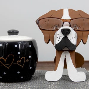 Boxer Dog Glasses Holder Stand – Wood Eyeglass Organizer & Dog Lover Gift – Finished or DIY Paint-Your-Own Kit