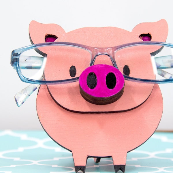 Porte-lunettes de porc, Décor de cochon rose pour salle de bain, Décorations de cochon, Stand de lunettes de cochon, Décoration de lunettes, Cochon en bois, Idées cadeaux amoureux des cochons
