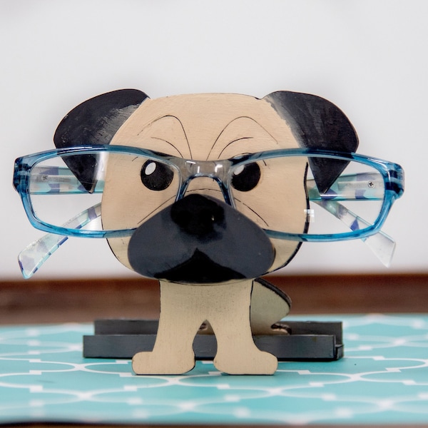 Dog glasses holder, custom pug decor, pug gifts for women, dog eyeglasses stand, pug mom, Gifts for Pug lover, Gift for dog lover, Cute pug