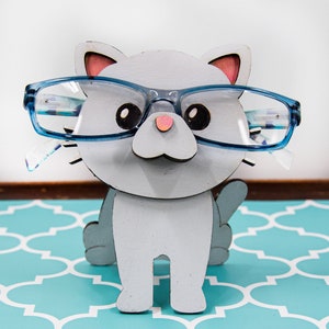 Cat glasses holder, Customized cat gift, Glasses holder animal, Animal glasses holder wood, Nightstand decor, Cat lover gift, Custom pet image 1