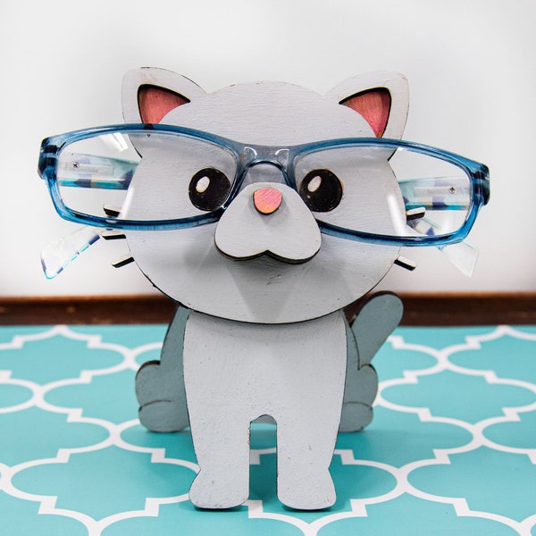 Porte-lunettes pour chat, Cadeau de chat personnalisé, Porte-lunettes animal, Porte-lunettes pour animaux en bois, Décoration de table de chevet, Cadeau amoureux des chats, Animal de compagnie personnalisé