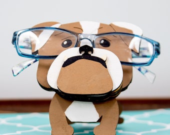 English Bulldog Glasses Holder, Personalized dog Gift for Nightstand or Desk