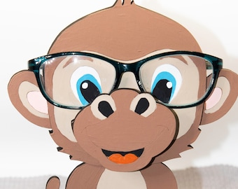 Monkey glasses holder eyeglasses stand, wooden monkey gifts for her, cute monkey decor, baby monkey kids bedroom kids glasses stand