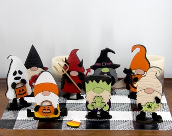 Mini Halloween Gnome Shelf Sitters – Trick or Treat Gnomes | Witch, Ghost, Vampire, Pumpkin, Frankenstein, Mummy, Devil Décor