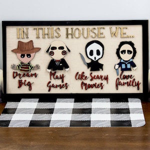 Halloween welcome Words of wisdom scary movie sign, horror movie love custom wood sign, Halloween party Halloween decor scary family