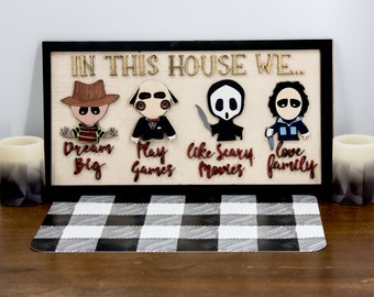 Halloween welcome Words of wisdom scary movie sign, horror movie love custom wood sign, Halloween party Halloween decor scary family