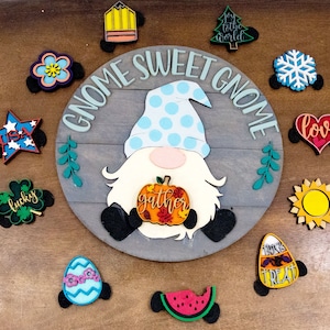 Gnome Welcome sign interchangeable, Gnome door hanger, Interchangeables, DIY gnome sign, Changeable Welcome sign, Cute Gnome decorations