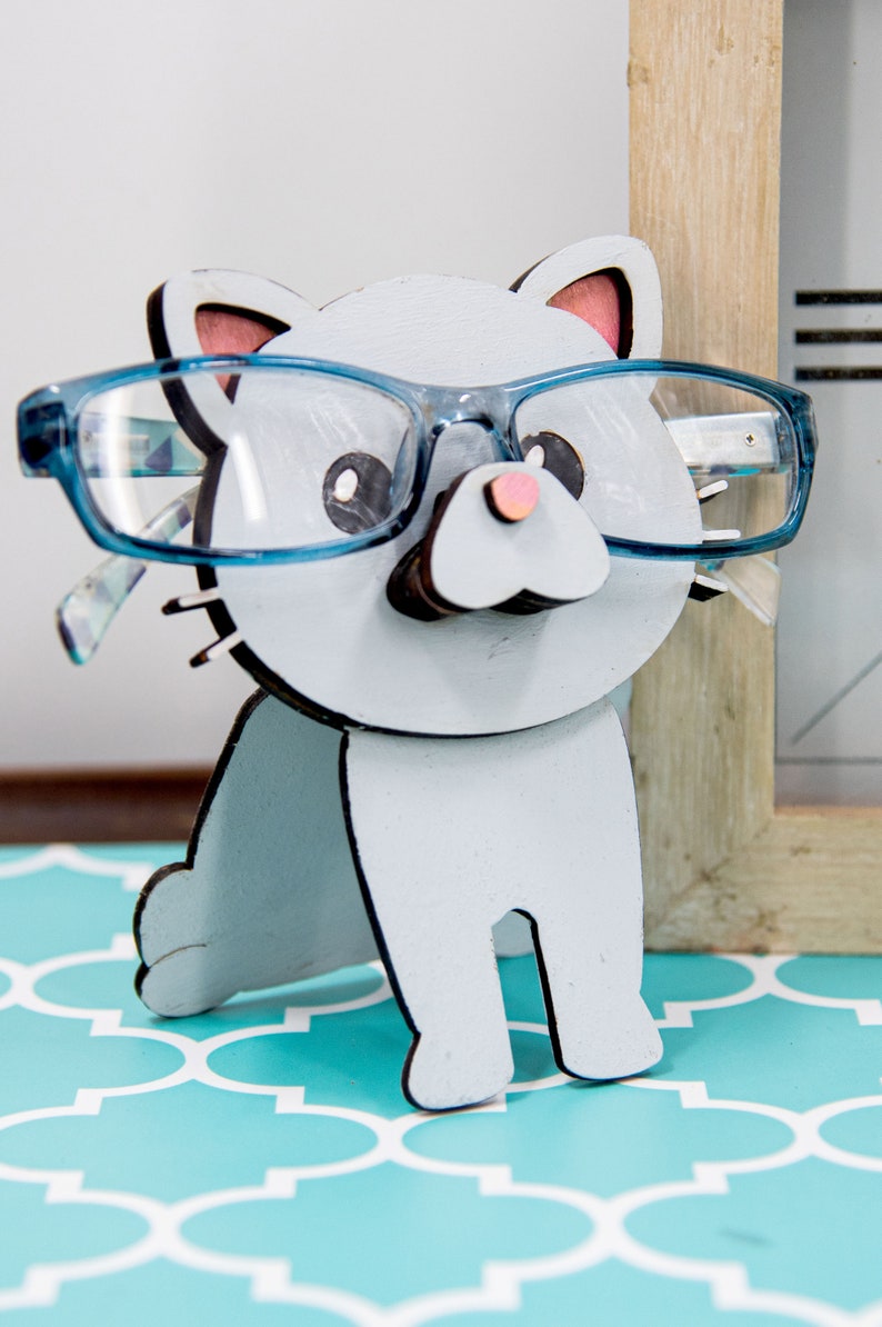 Cat glasses holder, Customized cat gift, Glasses holder animal, Animal glasses holder wood, Nightstand decor, Cat lover gift, Custom pet image 6