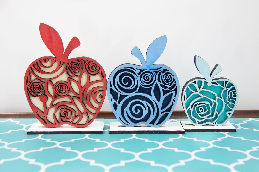 Hand Painted Wooden Apples, Personalized Teacher Gifts, Wooden Red