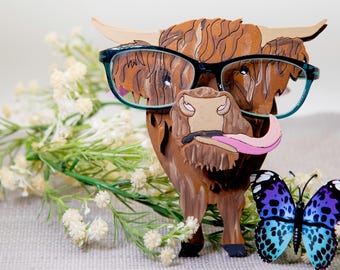 Highland Cow Glasses Holder – Custom Painted or DIY Kit – Funny Cow Gift – Rustic Farm Animal Decor – Eyeglass Stand Organizer