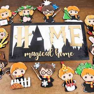 Wizard friends interchangeable seasons welcome home sign / home sign -Seasonal decor Magical sign gift for her for spooky season