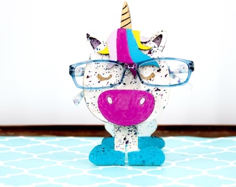 Unicorn Glasses Holder: Whimsical Eyeglass Stand, Desk Organizer, DIY Craft Kit Option