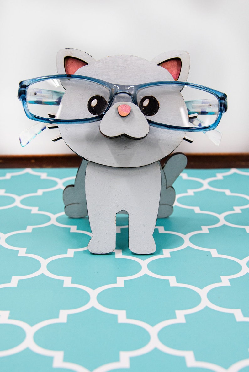 Cat glasses holder, Customized cat gift, Glasses holder animal, Animal glasses holder wood, Nightstand decor, Cat lover gift, Custom pet image 1