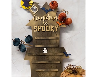Finished Haunted House Halloween Countdown Sign, Spooky Decor, Fall Shelf Sitter, Halloween Calendar, Countdown to Halloween Sign