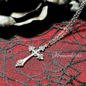 Silver Gothic Cross Necklace, Gothic Jewelry