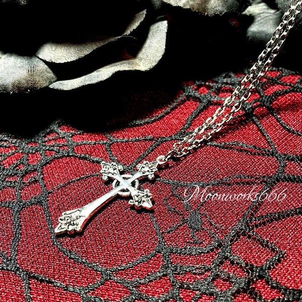 Silver Gothic Cross Necklace, Gothic Jewelry