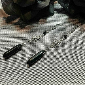Black gothic crystal earrings with small moon, gothic jewelry